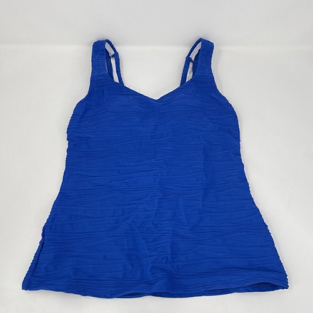 LANDS END Womens Solid Blue Tankini Top NEW Padded Ruched Slimming Sz 2